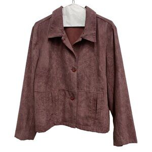 Southern Lady Womens Jacket Size 12 Burgundy Faux‎ Suede Office Career Preppy